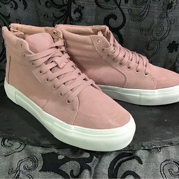 Pink leather (suede) platform sneaker boots - Picture 3 of 9